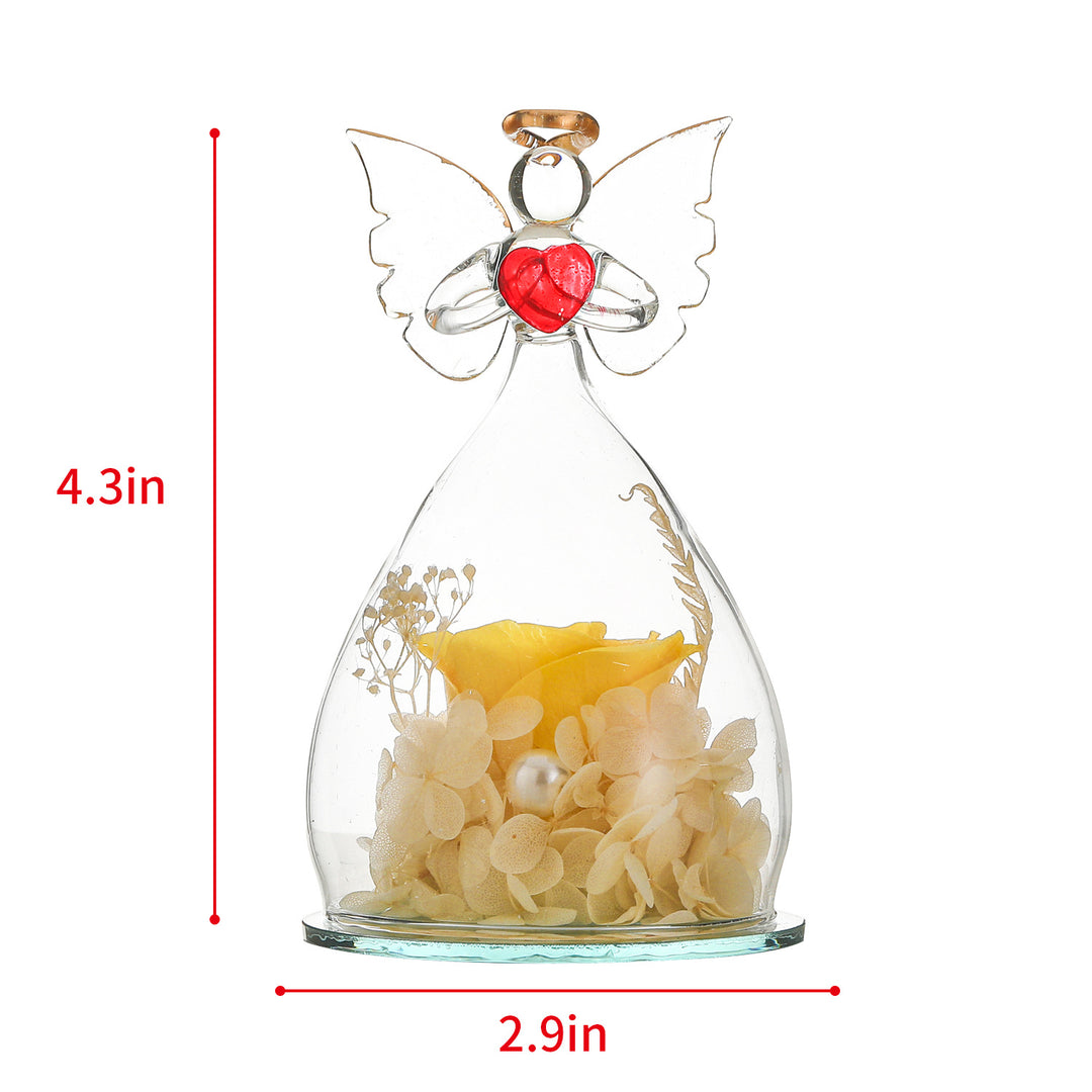 Creative Glass Angel Everlasting Rose Decoration in Yellow showing dimensions | Confetti Living