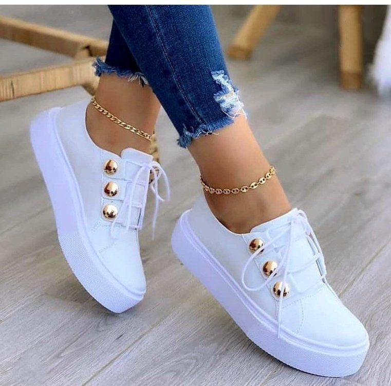 Women's Lace-up Rivet Sneakers in White | Confetti Living