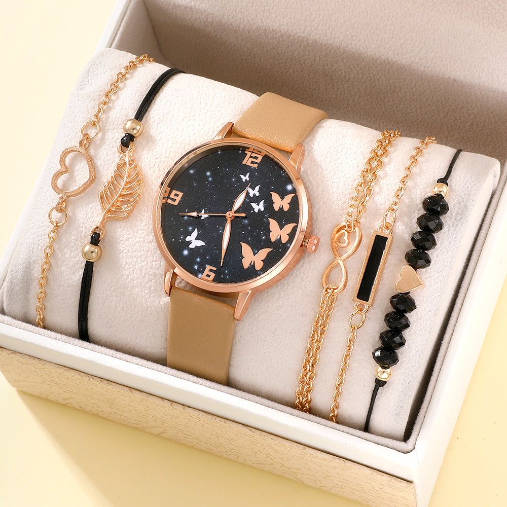 Women's Fashion Butterfly Watch Set in Brown | Confetti Living