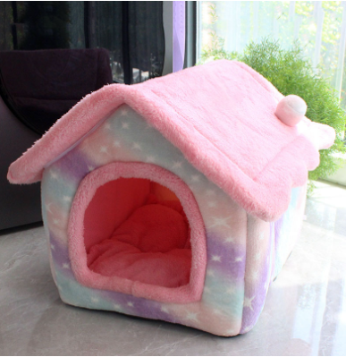 Foldable Decorative Pet House Bed showing Pink Starry Sky design | Confetti Living