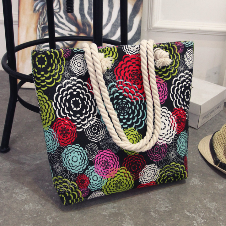 Women's Large Capacity Colouurful Tote Bag in stylised Zinnia Design H | Confetti Living