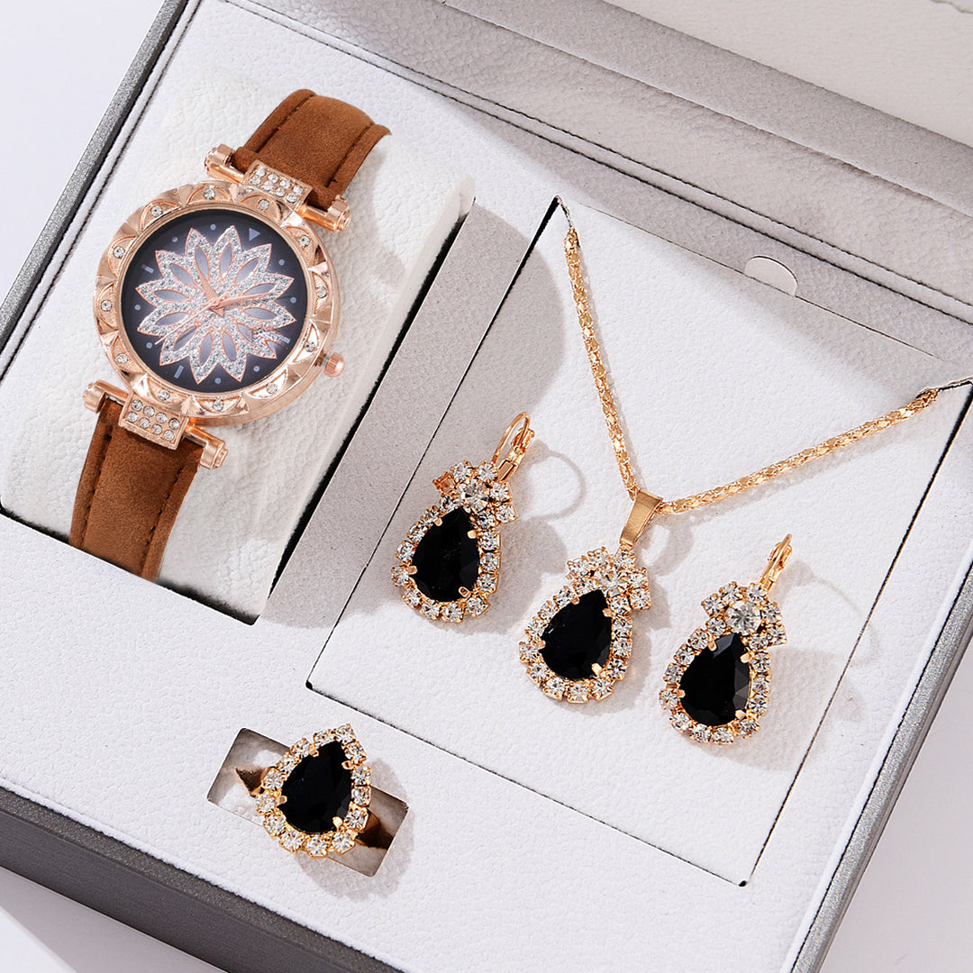 Womens Quartz Watch and Jewellery Set in Brown | Confetti Living