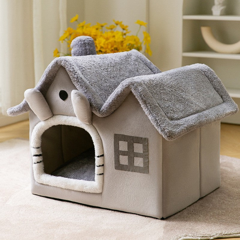 Foldable Decorative Pet House Bed showing Double Top Grey design | Confetti Living