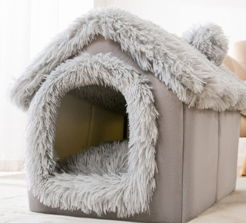Foldable Decorative Pet House Bed showing Grey Snow House design | Confetti Living