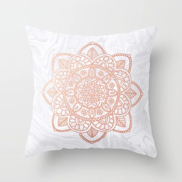 Cushion Cover Pink Tones and Petterns showing Ancient Motif Design | Confetti Living