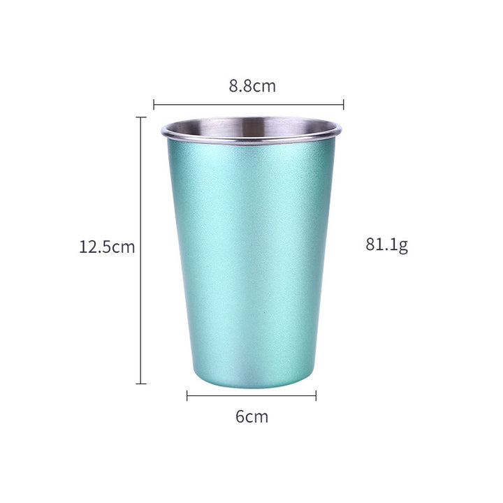 Home Bar Metallic Steel Travel Mug shown in green with dimensions | Confetti Living