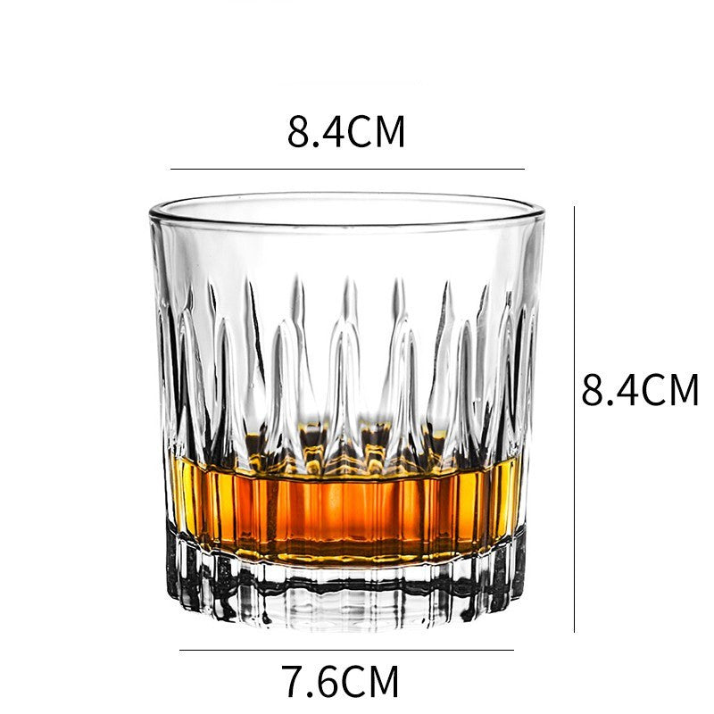 Home Bar Crystal Whiskey Glasses showing Composite Striped Design with dimensions | Confetti Living