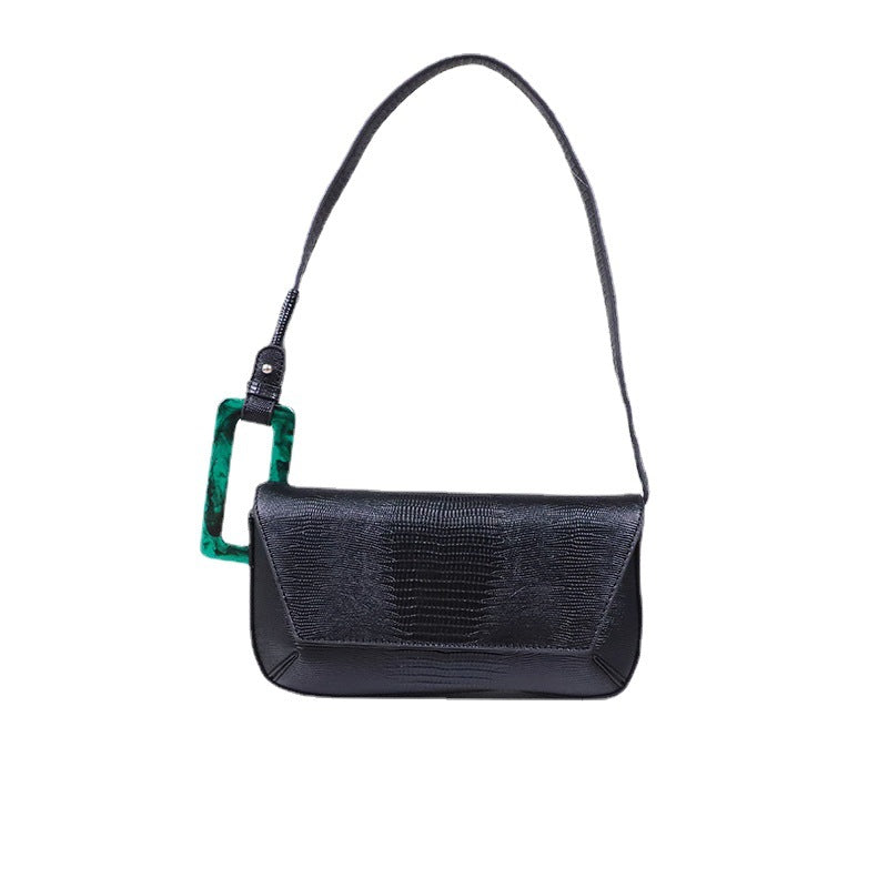 Women's French Niche Shoulder Bag in Lizard Pattern Black | Confetti Living