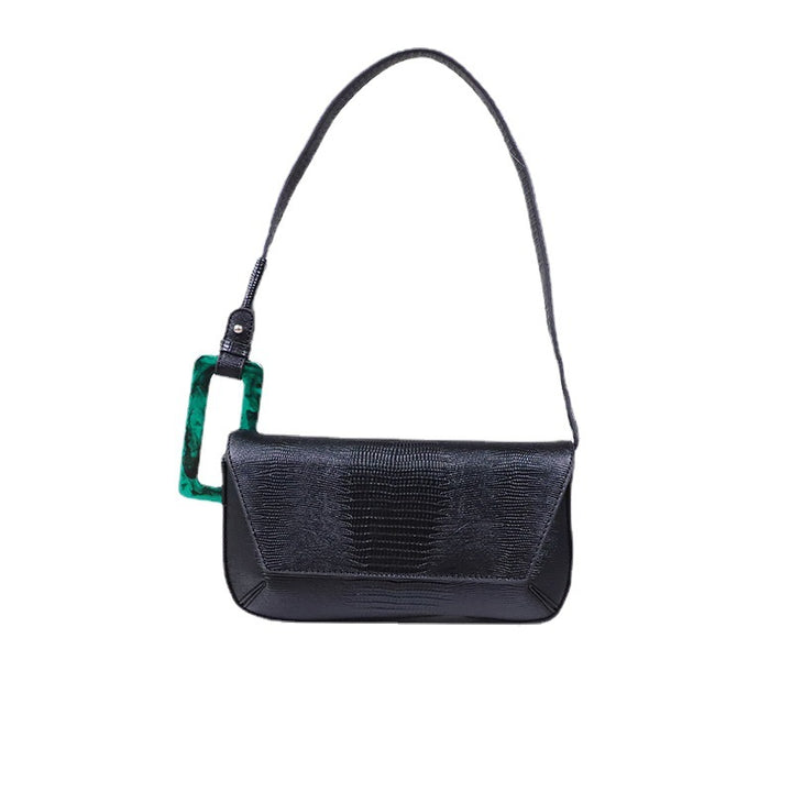 Women's French Niche Shoulder Bag in Lizard Pattern Black | Confetti Living