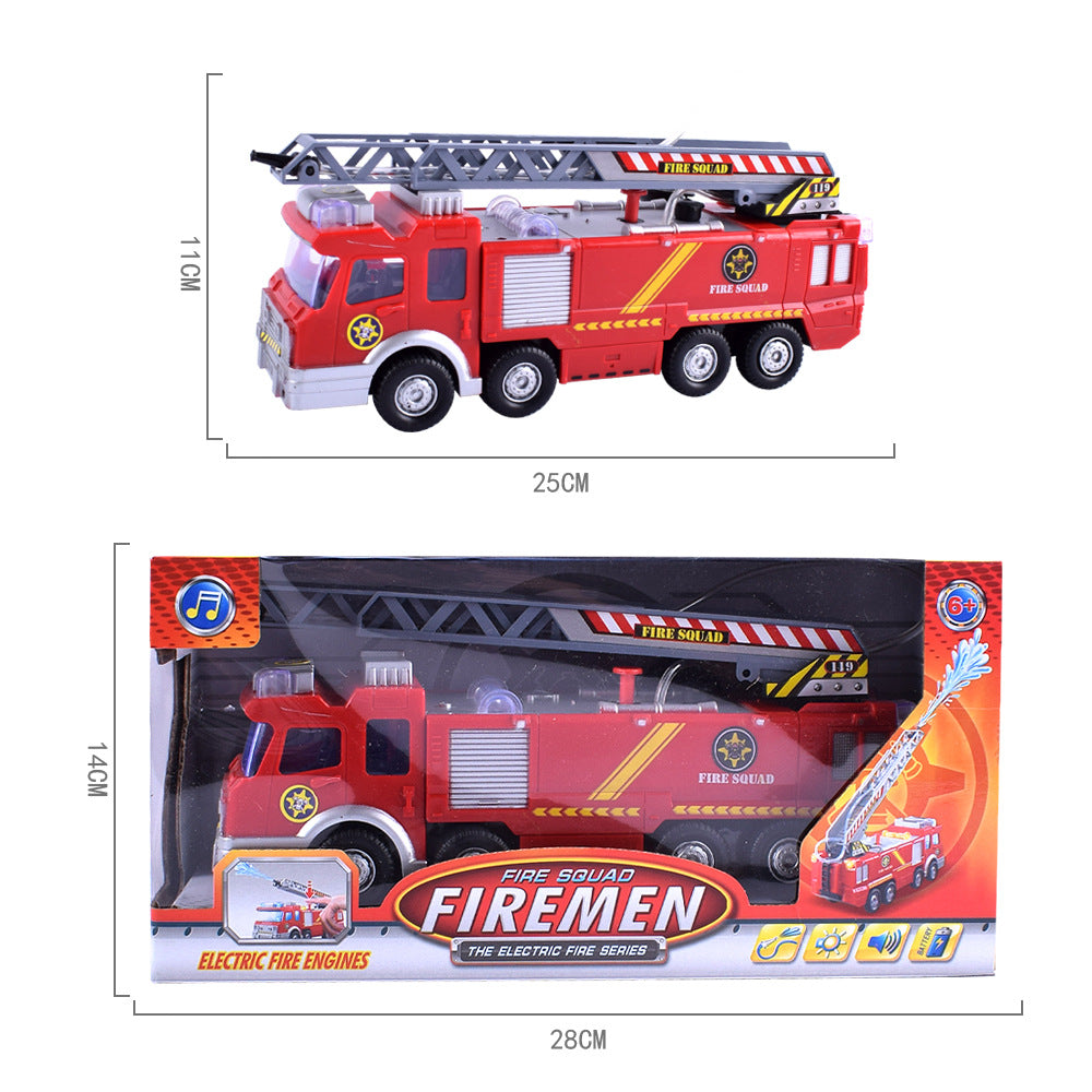 Children's Fire Truck Toy with Simulation Water Spray showing dimensions | Confetti Living