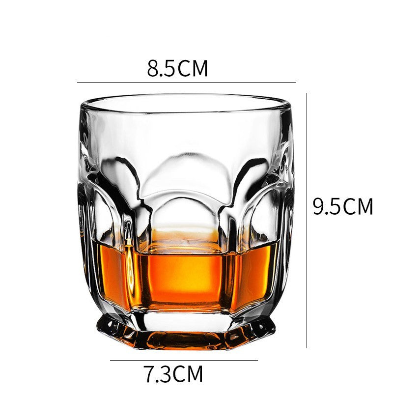 Home Bar Crystal Whiskey Glasses showing Six-Sided Design with dimensions | Confetti Living