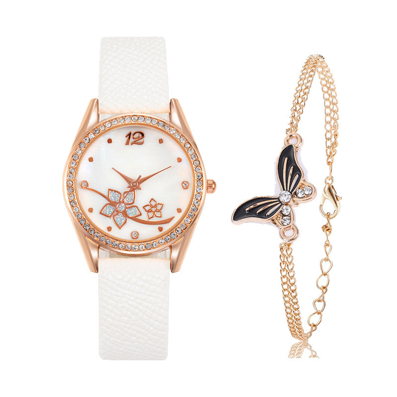 Women's Plaid Pattern Decorative Fashion Watch Set in White | Confetti Living