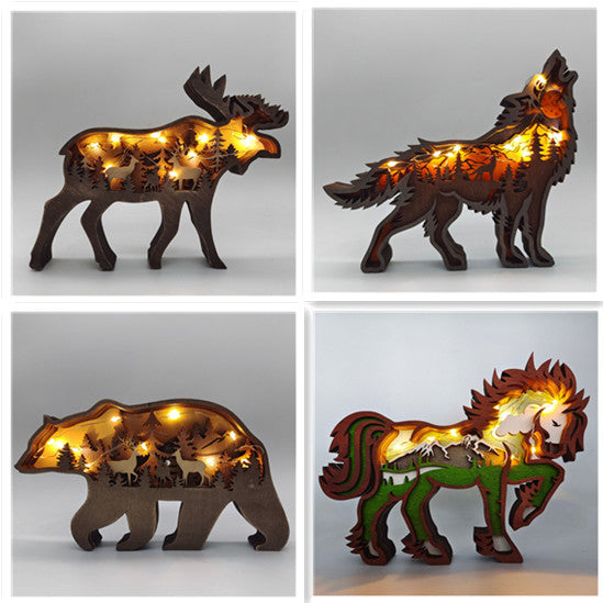 Wooden 3D Animal Sculpture with Lights showing Set of 4 with Lights | Confetti Living