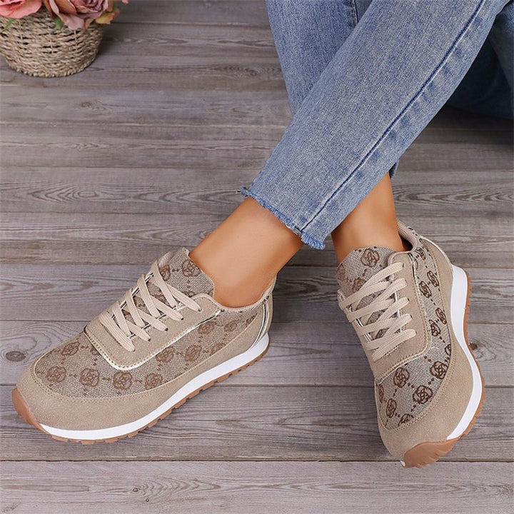 Women's Flower Print Lace-up Sneakers in Camel | Confetti Living