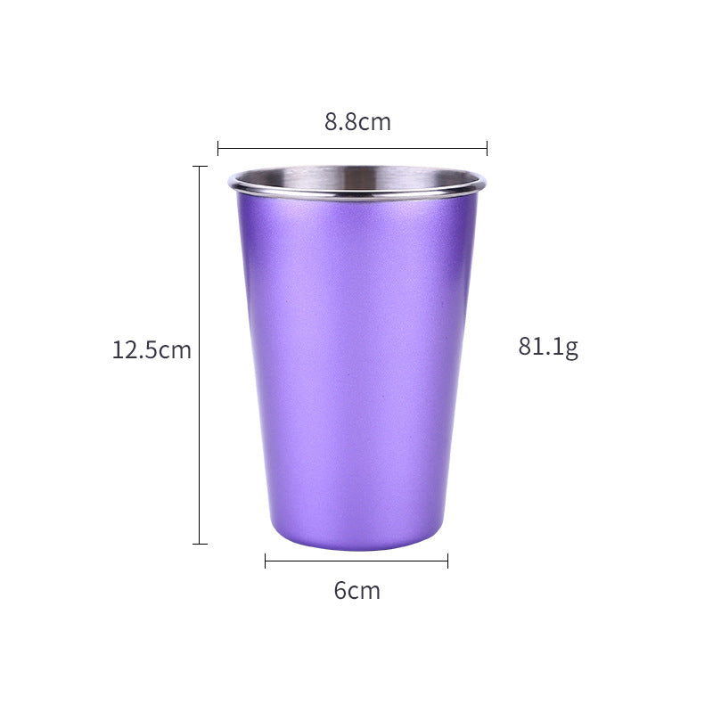 Home Bar Metallic Steel Travel Mug shown in purple with dimensions | Confetti Living