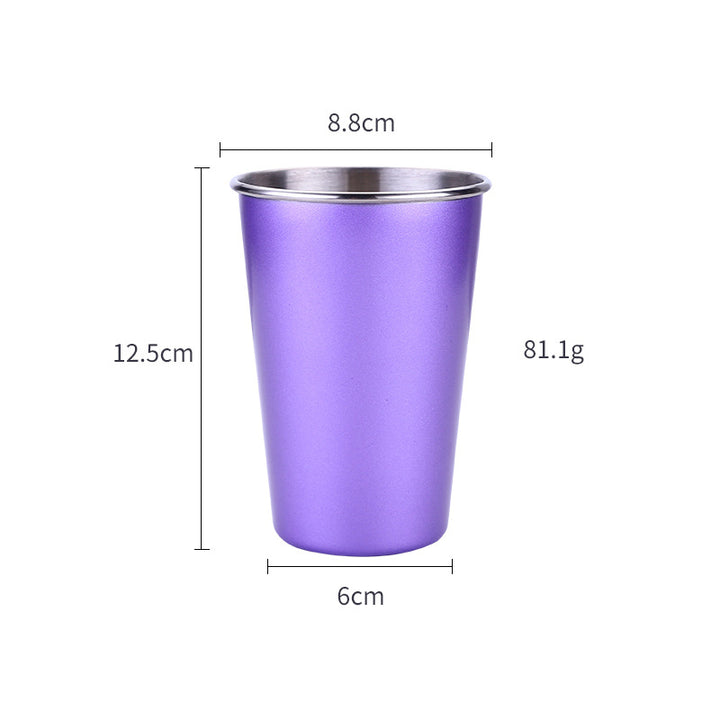 Home Bar Metallic Steel Travel Mug shown in purple with dimensions | Confetti Living