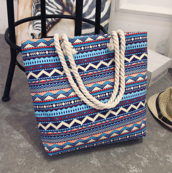 Women's Large Capacity Colouurful Tote Bag in Blue Waveform Striped Design G | Confetti Living