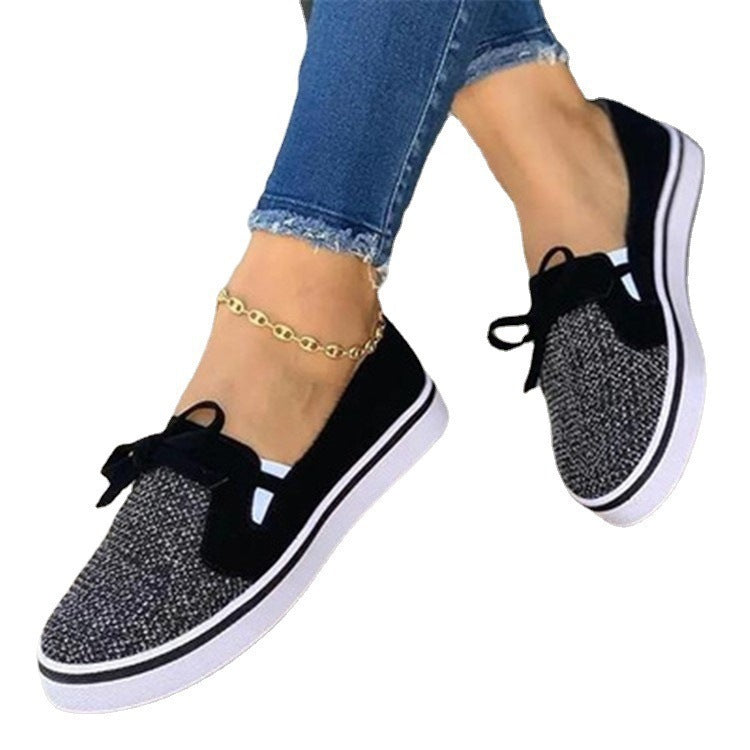 Women's Lace-up Canvas Flat Shoes in Black | Confetti Living