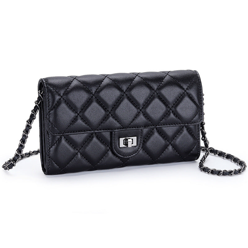 Women's Leather Embroidered Diamond Shoulder Bag in Black | Confetti Living