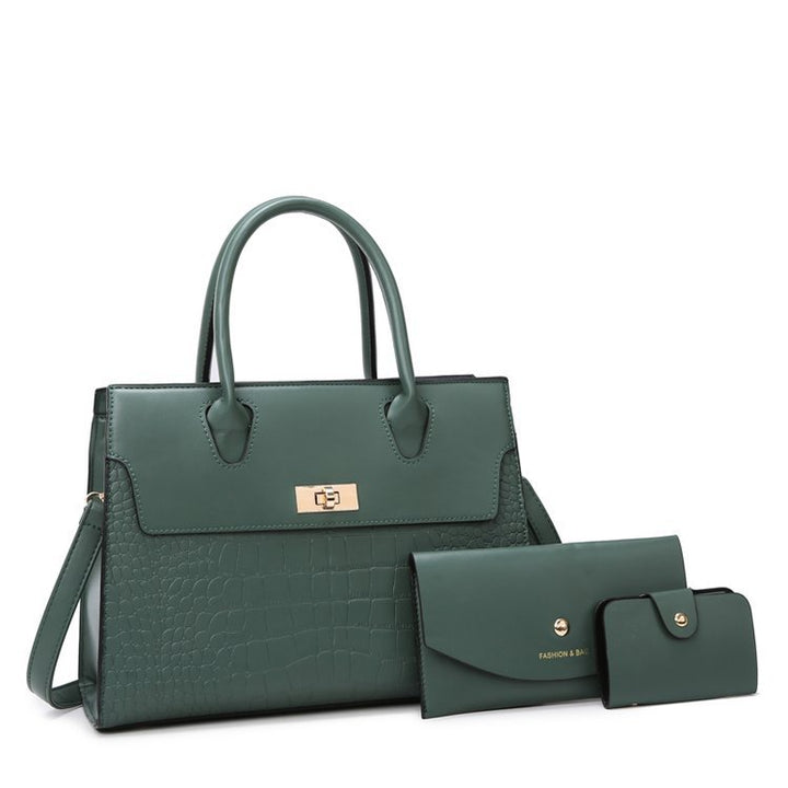 Women's Stone Pattern Large Capacity Handbag showing Green Set | Confetti Living