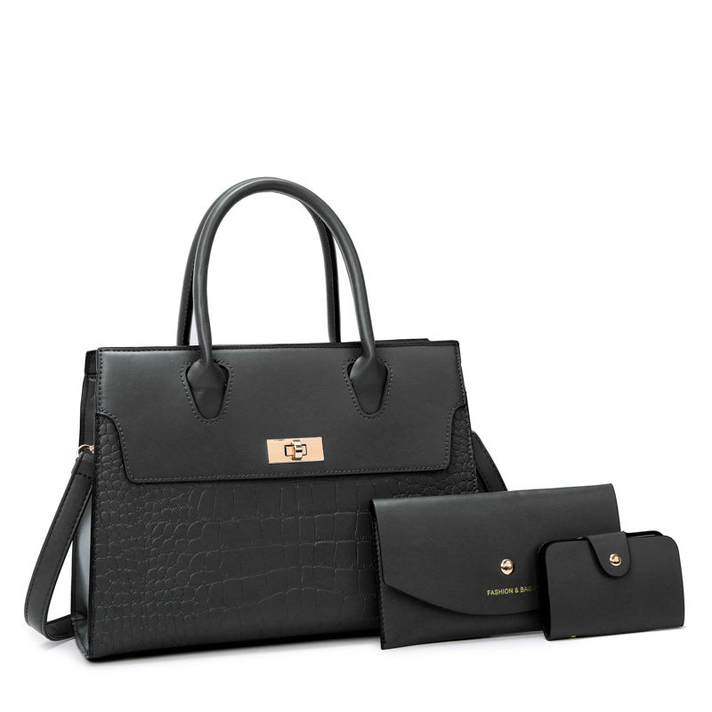 Women's Stone Pattern Large Capacity Handbag showing Black Set | Confetti Living