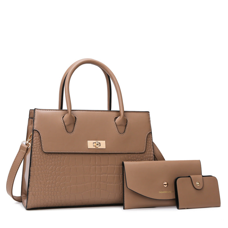 Women's Stone Pattern Large Capacity Handbag showing Khaki Set | Confetti Living