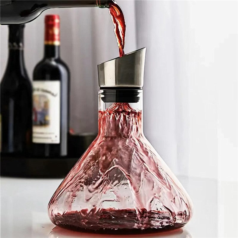 Home Bar Iceberg Waterfall Red Wine Wine Decanter showing Flat Base Decanter in use | Confetti Living