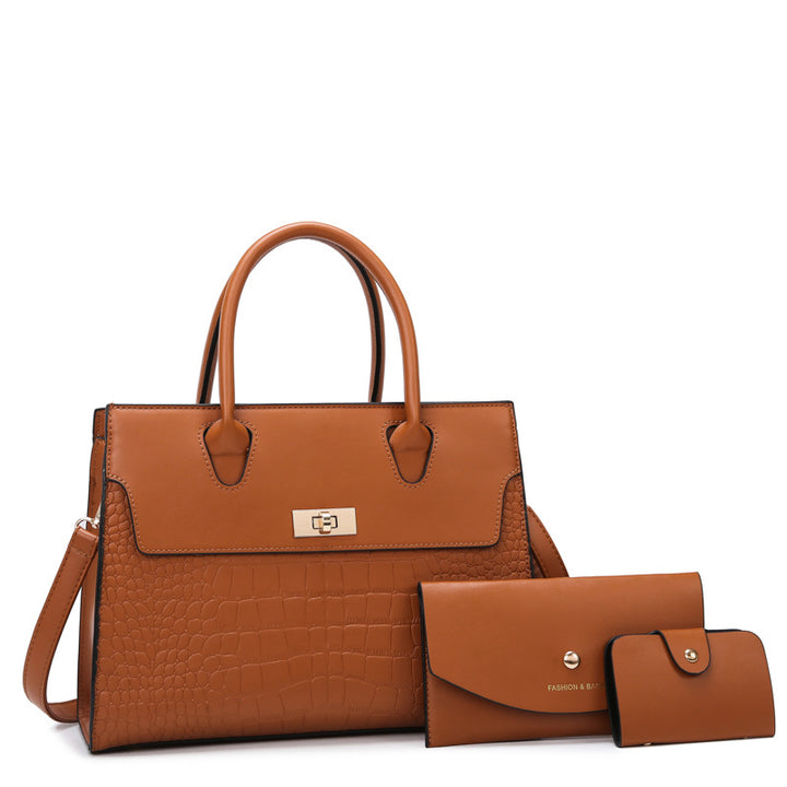 Women's Stone Pattern Large Capacity Handbag showing Brown Set | Confetti Living