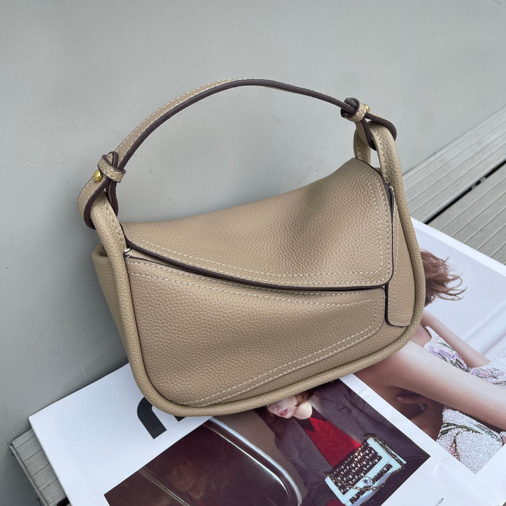 Women's Leather Geometric Pillow Shoulder Bag in Beige | Confetti Living