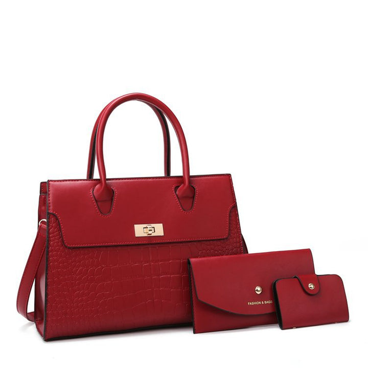 Women's Stone Pattern Large Capacity Handbag showing Red Set | Confetti Living