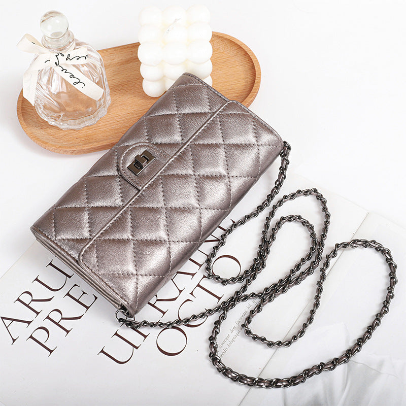 Women's Leather Embroidered Diamond Shoulder Bag in Antique Silver | Confetti Living