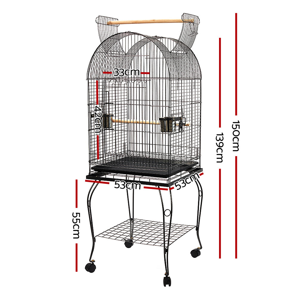 Pet Domed Bird Cage with Stainless Steel Feeders showing dimensions| Confetti Living