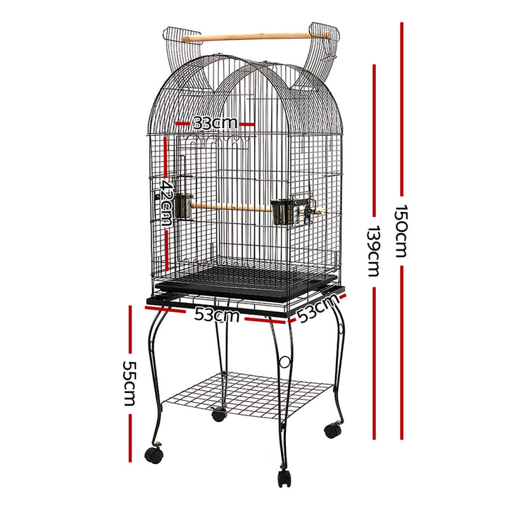 Pet Domed Bird Cage with Stainless Steel Feeders showing dimensions| Confetti Living