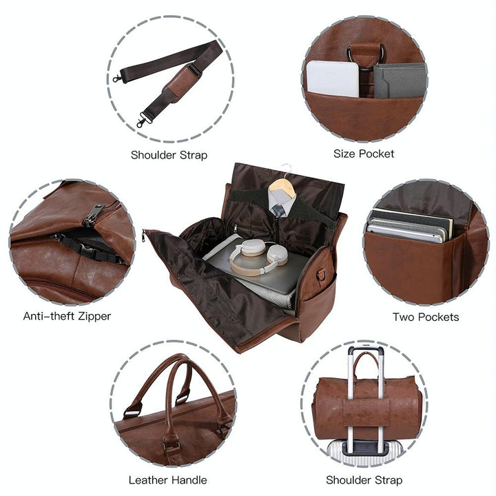 Compact Brown Duffel Bag with Shoe Storage