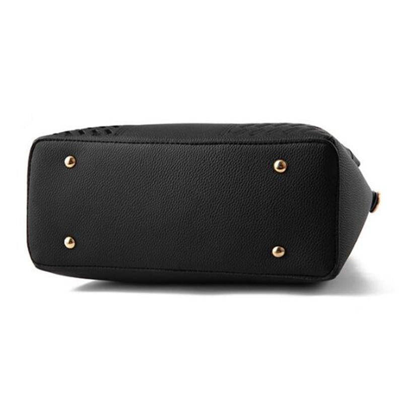 Women's Stylish Leather Crossbody Bag with Tassel Embroidery - Black