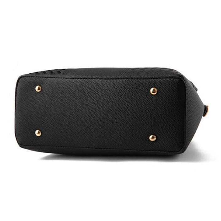 Women's Stylish Leather Crossbody Bag with Tassel Embroidery - Black