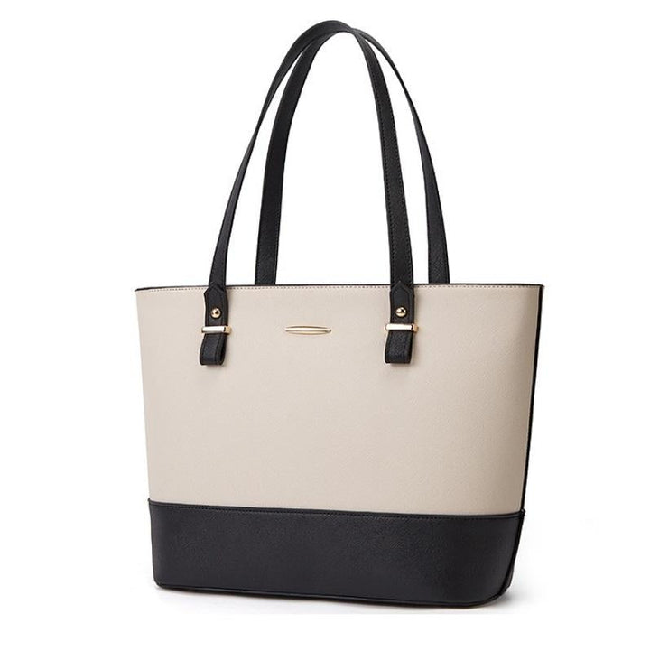 Women's Fashion Handbag Set with Diagonal Design - White Brown