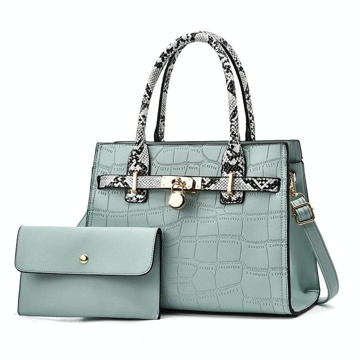 Women's Large Capacity Stone Pattern Handag with Purse - Green