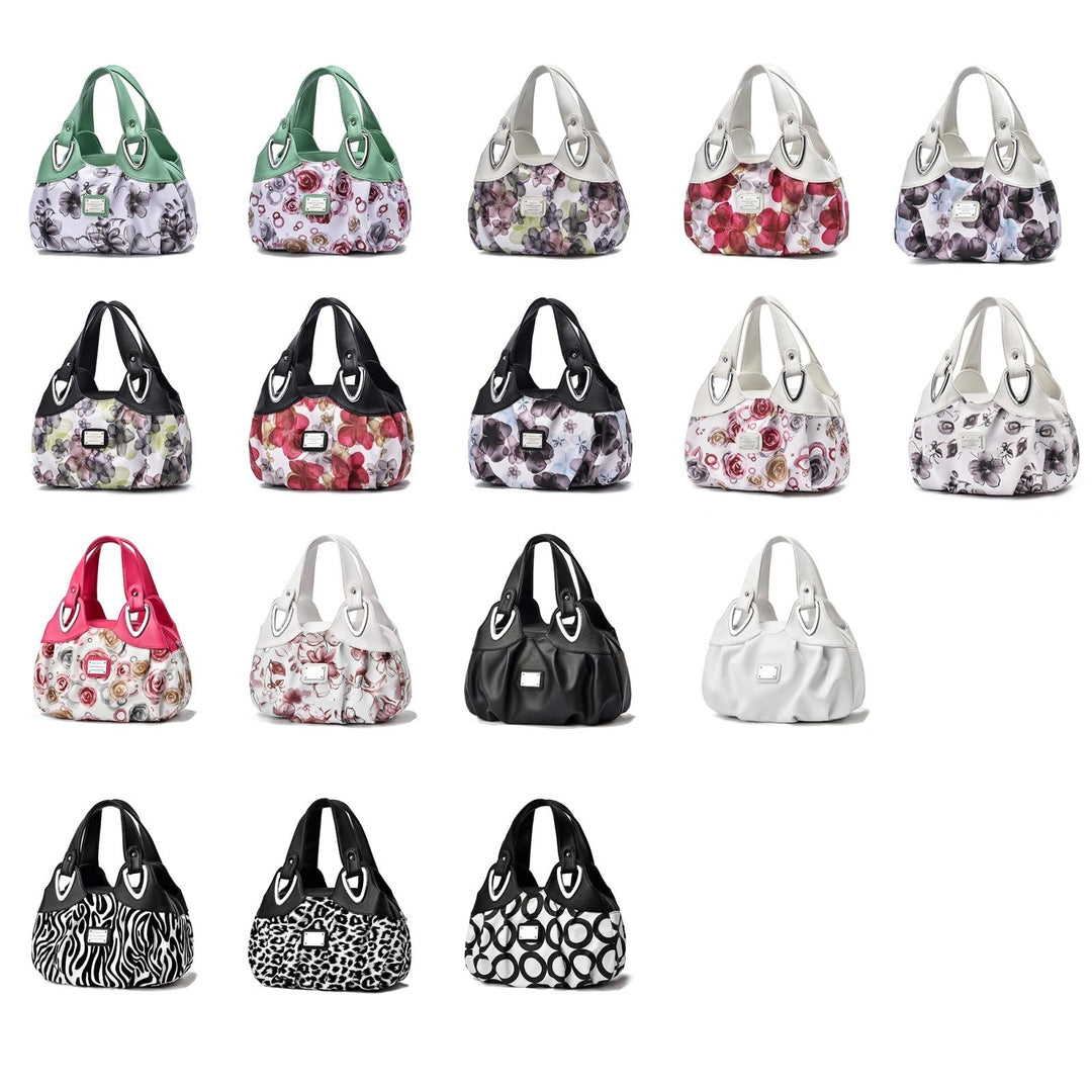 Women's Soft Leather Handbag - White with Green Flower