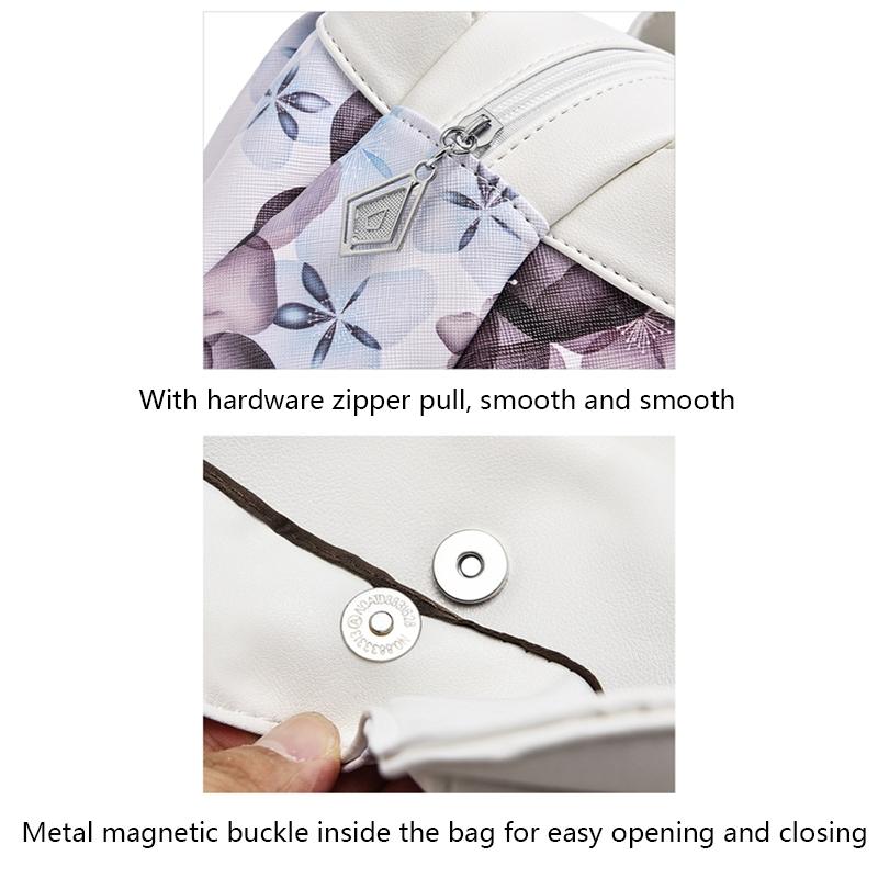 Women's Soft Leather Handbag - White with Green Flower