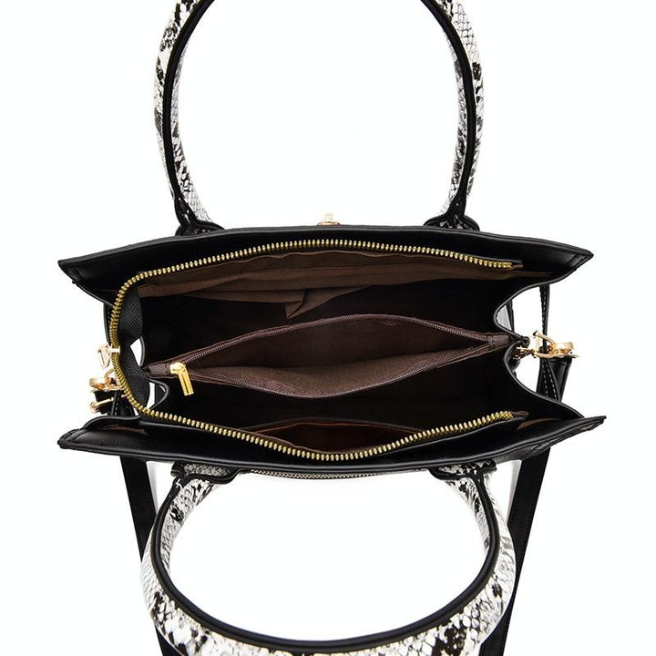 Women's Large Capacity Stone Pattern Handag with Purse - Black