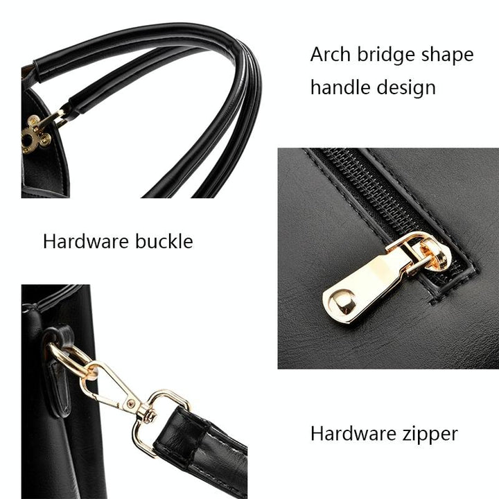 Women's Spacious Texture Handbag - Black