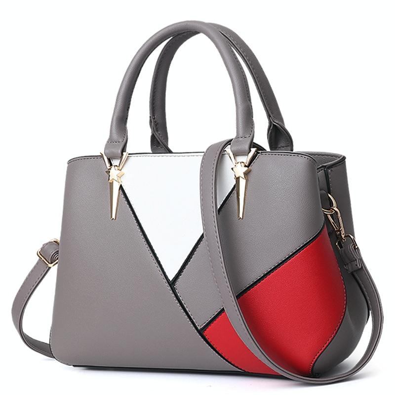 Colourblock Ladies Handbag - Pu Material - Dark Gray