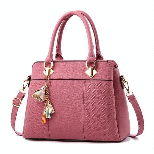 Women's Stylish Leather Crossbody Bag with Tassel Embroidery - Pink