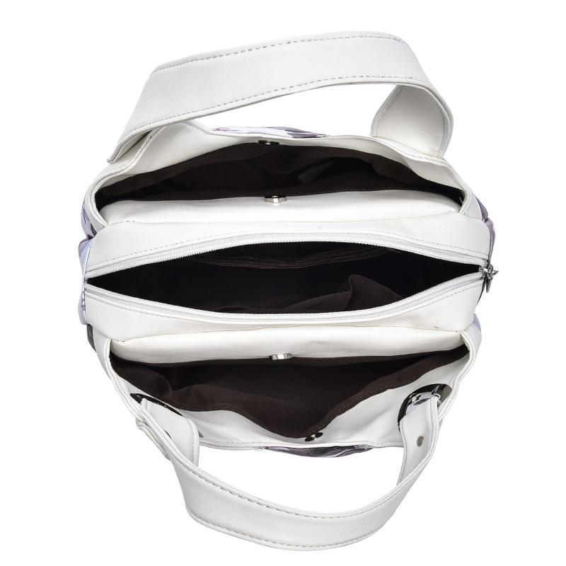 Women's Soft Leather Handbag - White with Red Flowers