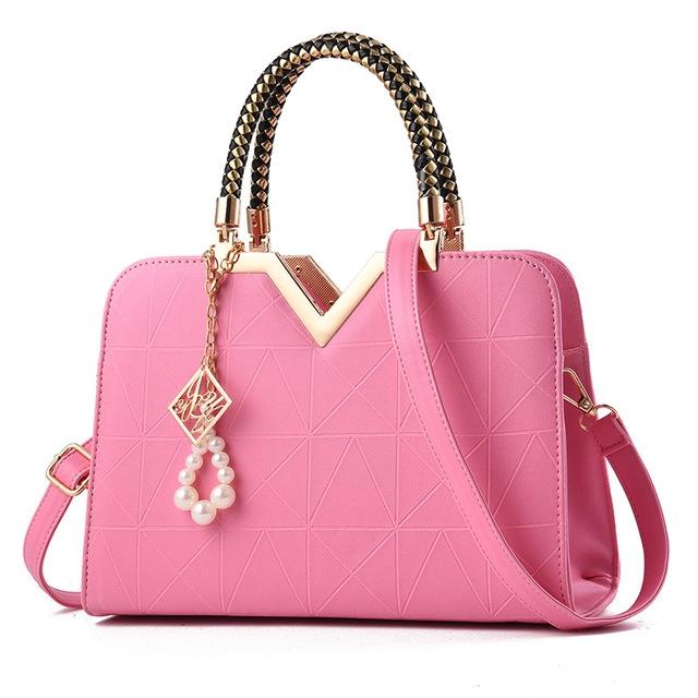 Women's Zipper Leather Shoulder Bag - Pink