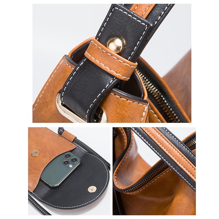 Women's Large Capacity Diagonal Leather Handbags - 4 in 1 Colour Brown