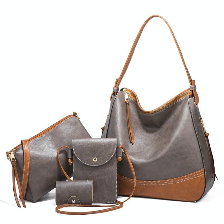 Women's Large Capacity Diagonal Leather Handbags - 4 in 1 Colour Brown