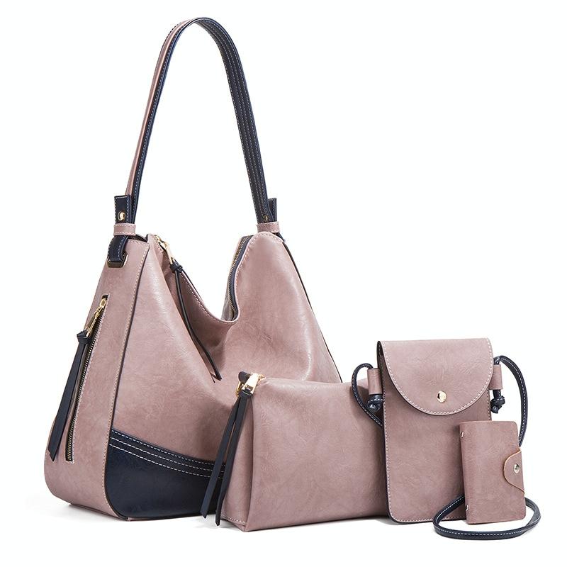 Women's Large Capacity Diagonal Leather Handbags - 4 in 1 Colour Brown