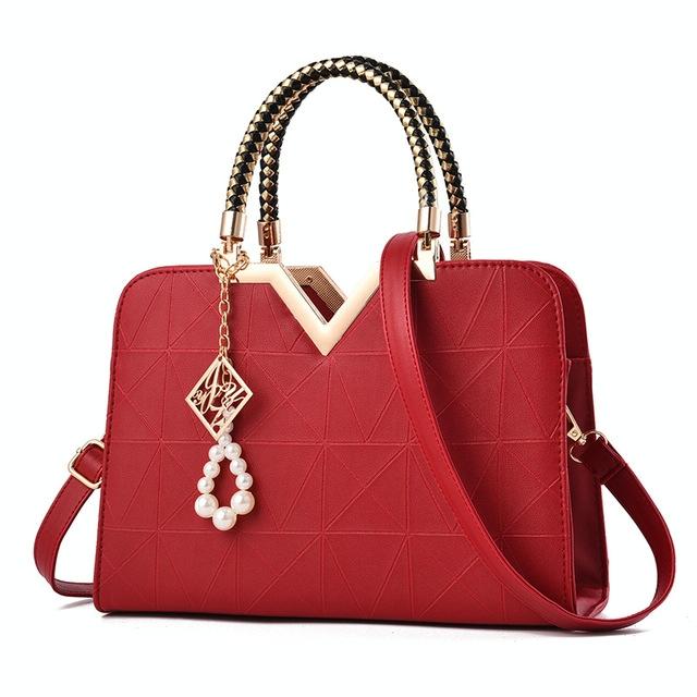 Women's Zipper Leather Shoulder Bag - Wine Red